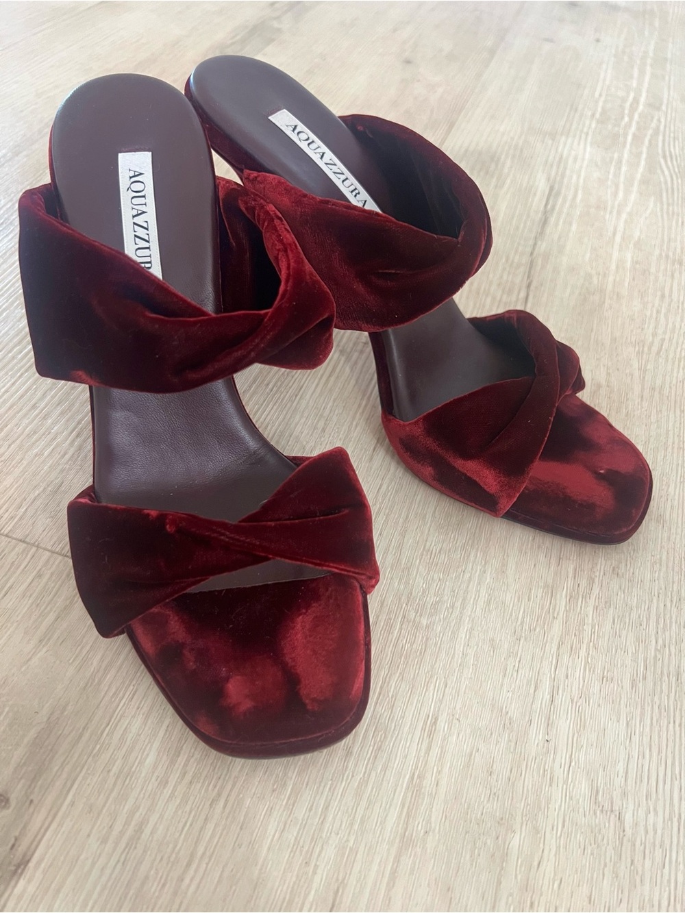 Aquazzura Twist 75 Velvet 2-Band Slide 3.7” Heels Merlot Size 41/11 Exc cond - Picture 6 of 13